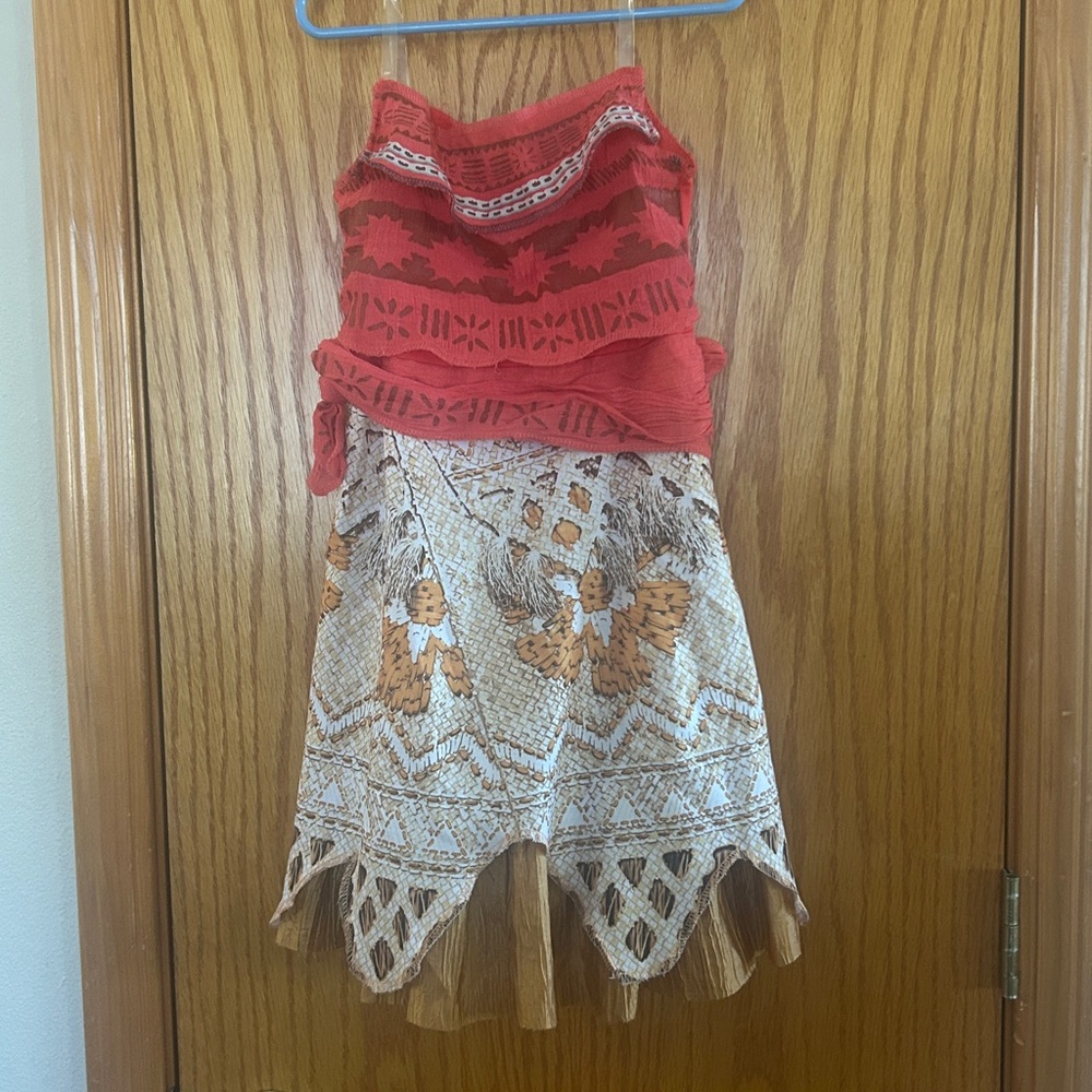 Disney Moana Red and Brown Patterned Play Dress Costume Sz XS 4-5